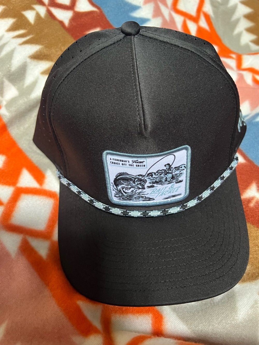 Waggle Black Fishing Patch Trucker Hat with Rope Detail NEW